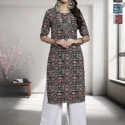 HERE&NOW Selection Of 3 Floral Printed Round Neck Straight Kurta-image-88