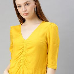 Sera Women Solid Ruched V-Neck Top-picture-24