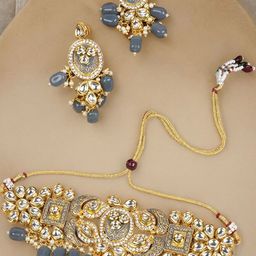 Anouk Gold-Plated Kundan-Studded & Beaded Jewellery Set-image-49