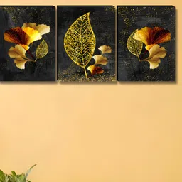 Myntra Elegant Homes Grey & Gold-Toned 3 Pieces Leafs Printed Wall Art-image-90
