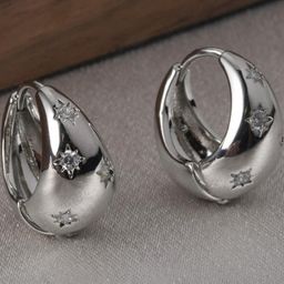 AKISON JEWELS Silver-Plated Crystals Hoop Earrings-image-90