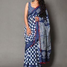 Craft Musium Floral Pure Cotton Bagru Saree-image-98