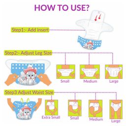 Bembika Reusable Cloth Diapers with 5 Layer Bamboo Charcoal Insert Kitty Print - Sky Blue image 5