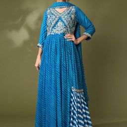 Samyukta Singhani Leheriya Printed Georgette Anarkali Ethnic Dress With Dupatta-image-62