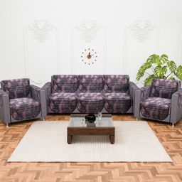 RUBOXA Brown & Black Cotton Sofa Cover With Arms-image-70