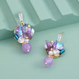 Kushal's Fashion Jewellery Gold Plated Ziron Studded Contemporary Drop Earrings-55