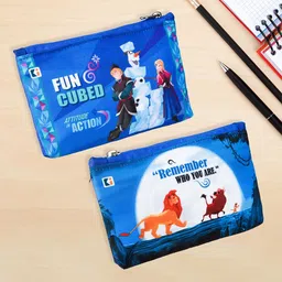 Kuber Industries Blue & White Pack of 2 Disney Square Pencil Pouch for Kids with Zipper-7