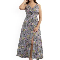 DMP FASHION Floral Printed Shoulder Straps Cotton Anarkali Dresses-image-94