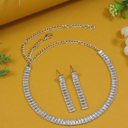 I Jewels Silver-Plated American Diamond Studded Jewellery Set-image-59