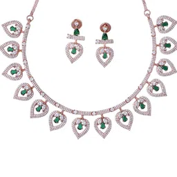 KAYRAH Green Brass White Stone Studded Jewellery Set-26