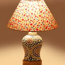 Aura Conical White & Pink Floral Printed Glass Frustum Shaped Table Lamp-33