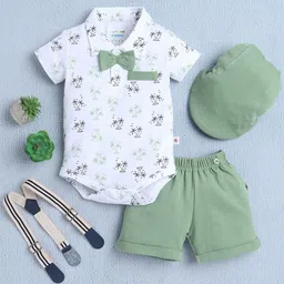BUMZEE Boys Pure Cotton Bodysuit & Shorts With Bow Suspender & Cap-picture-21