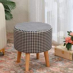 NACIA Black & White Printed Wooden & Velvet Round Pouffes Stool Ottomans-image-64