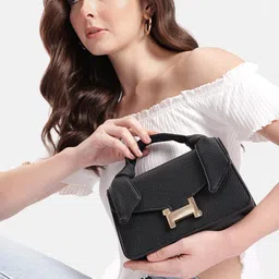 DressBerry Brand Logo Embossed Textured Satchel-10