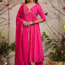Lilots Women Bandhani Printed Regular Gotta Patti Kurta with Trousers & With Dupatta-picture-4