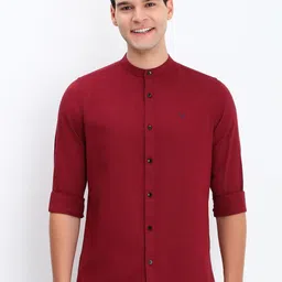 Allen Solly Men Band Collar Solid Cotton Slim Fit Casual Shirt-image-21