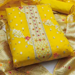 Peachmode Floral Embroidered Thread Work Unstitched Dress Material-image-15