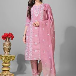 Sashay Boutique Women Floral Embroidered Regular Thread Work Kurta Set With Dupatta-image-4