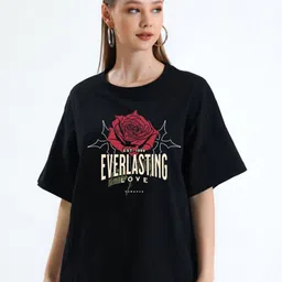 StyleCast Women Typography Printed Oversized Cotton T-shirt-image-100