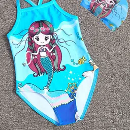 YK Girls Swimwear Printed Shoulder Straps With Medium Coverage Bodysuit-image-9
