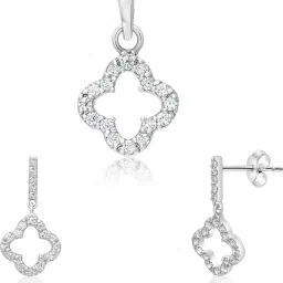 Femme Jam White Gold 925 Sterling Silver Zirconia Crystals Floral Pendant & Earrings Set for Women Swarovski Crystal Earring & Pendant Set-image-62