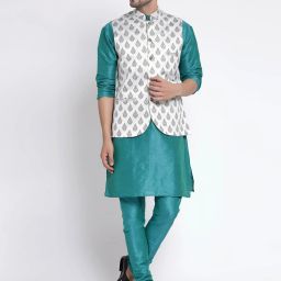 Men Dupion Silk Kurta Pyjama Ethnic Jacket Set-image-31