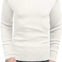 Men Self Design Turtle Neck White Sweater-42