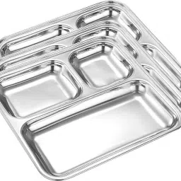 Pav Bhaji Plate for Restaurant Small Stainles Steel 3 in 1 Compartment Plate b13 Dinner Plate-18