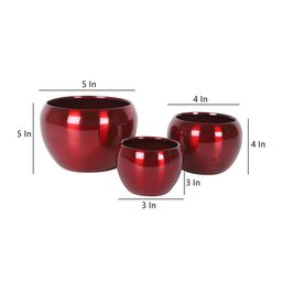 Amaya Decors Set of 3 Red Solid Metal Planters image 2