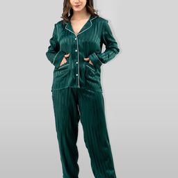 PRETTY LOVING THING Women Green Striped Night suit-image-86