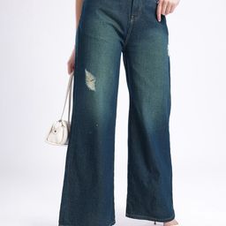 glitchez Women Edgy Vibe Wide Leg High-Rise Mildly Distressed Light Fade Jeans-image-98