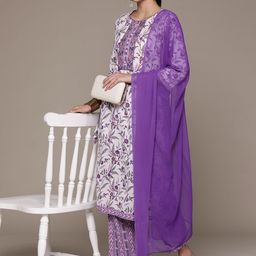 Readiprint Fashions Floral Printed Pleated Thread Work Pure Cotton Kurta Set-17