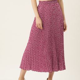 WISSTLER Floral Printed Crepe Accordion Pleated Midi Skirt-image-13
