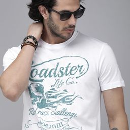 Roadster Men White & Green Brand Logo Printed Pure Cotton T-shirt-image-55