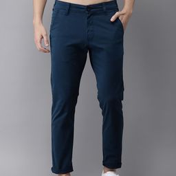 HERE&NOW Men Navy Blue Slim Fit Solid Chinos-picture-41