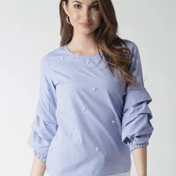 Style Quotient Blue Vertical Striped Top-picture-47