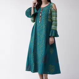 RANGMAYEE Women Teal Blue Printed Maxi Dress-37