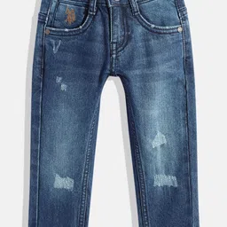 U.S. Polo Assn. Kids Boys Slim Fit Mid-Rise Mildly Distressed Light Fade Stretchable Jeans-picture-13