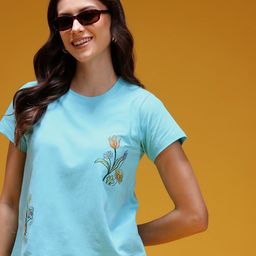 HERE&NOW Floral Embroidered Pure Cotton T-shirt-picture-31