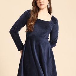 Qurvii Square Neck Velvet Fit & Flare Dress-image-39