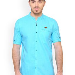 Kuons Avenue Men Turquoise Blue Contemporary Slim Fit Solid Casual Shirt-image-97