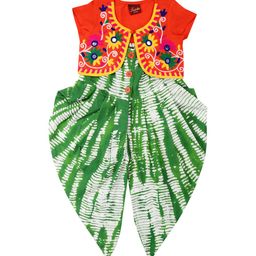 Twisha Girls Green & Orange Printed Jumpsuit with Jacket-image-26
