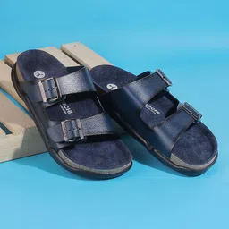 Mochi Men Blue Solid Leather Comfort Sandals-image-62
