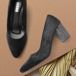 ELLE Black Solid Velvet Finish Pumps-picture-33
