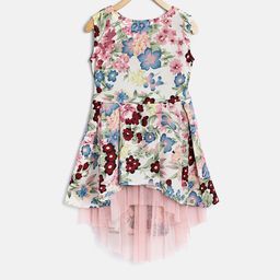 StyleStone Girls Off-White & Blue Floral Print Fit & Flare Dress-image-68