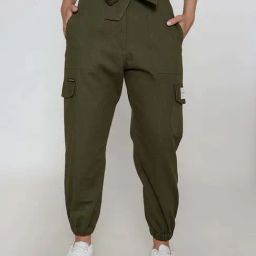 Lounge Dreams Olive Cotton Plain Trousers-image-4