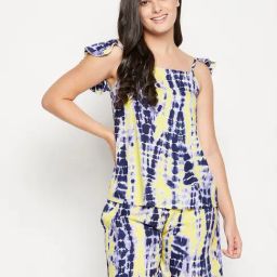 Clovia Blue Printed Top Shorts Set-image-107