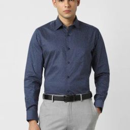Van Heusen Navy Cotton Regular Fit Printed Shirt-image-84