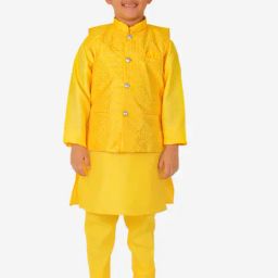 Pro-Ethic Style Developer Kids Yellow Printed Full Sleeves Kurta, Waistcoat with Pyjamas-picture-31