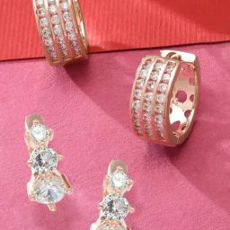 Zaveri Pearls Set of 2 Rose Gold Contemporary Hoop Earrings - ZPFK12801-95